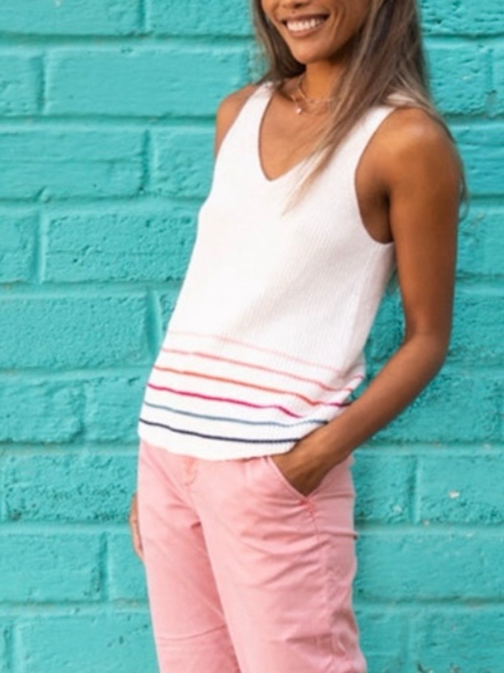 Carve Designs Micah Tank Top Knit Sweater Rainbow Stripe Cotton